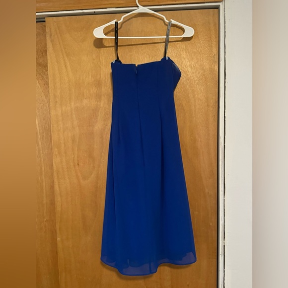 Blue Tea Length Bridesmaid Dress - Picture 2 of 8
